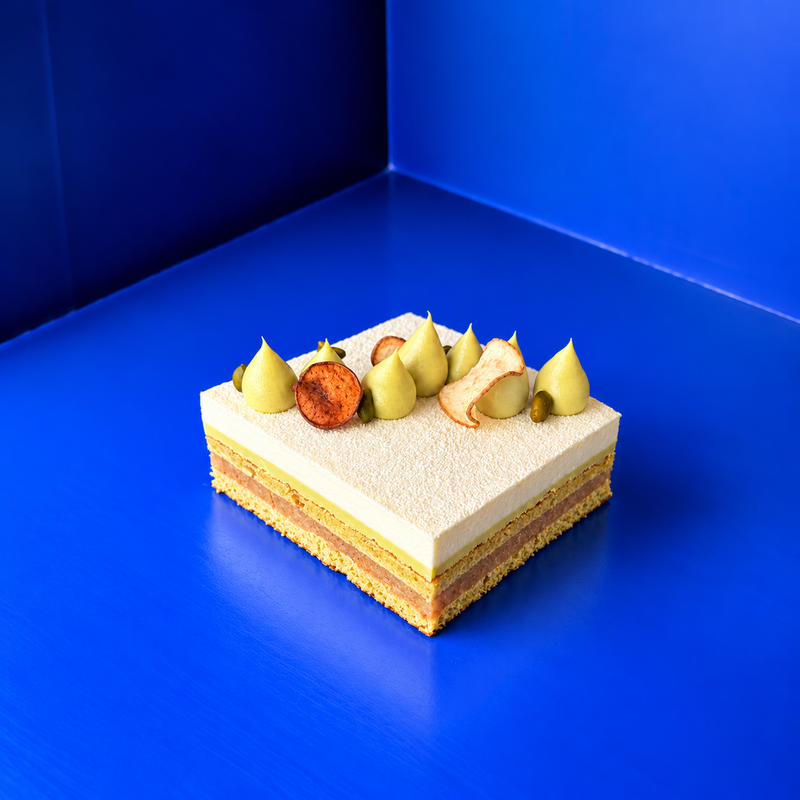 pistache d'amour, pistache, poire, yuzu, pistachio, pear, French pastry, Juliette, Zurich, gluten-free ingredients
