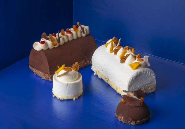 chocolate orange Yule Log, blood orange Yule log cake, Christmas Yule log, dark chocolate Yule log, citrus chocolate dessert, holiday chocolate cake, festive bûche de Noël exotic coconut mango passion fruit